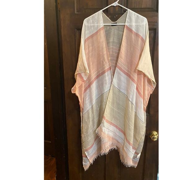 Coco + Carmen Open Front Kimona Peach White Pink One Size Polyester - Picture 6 of 8